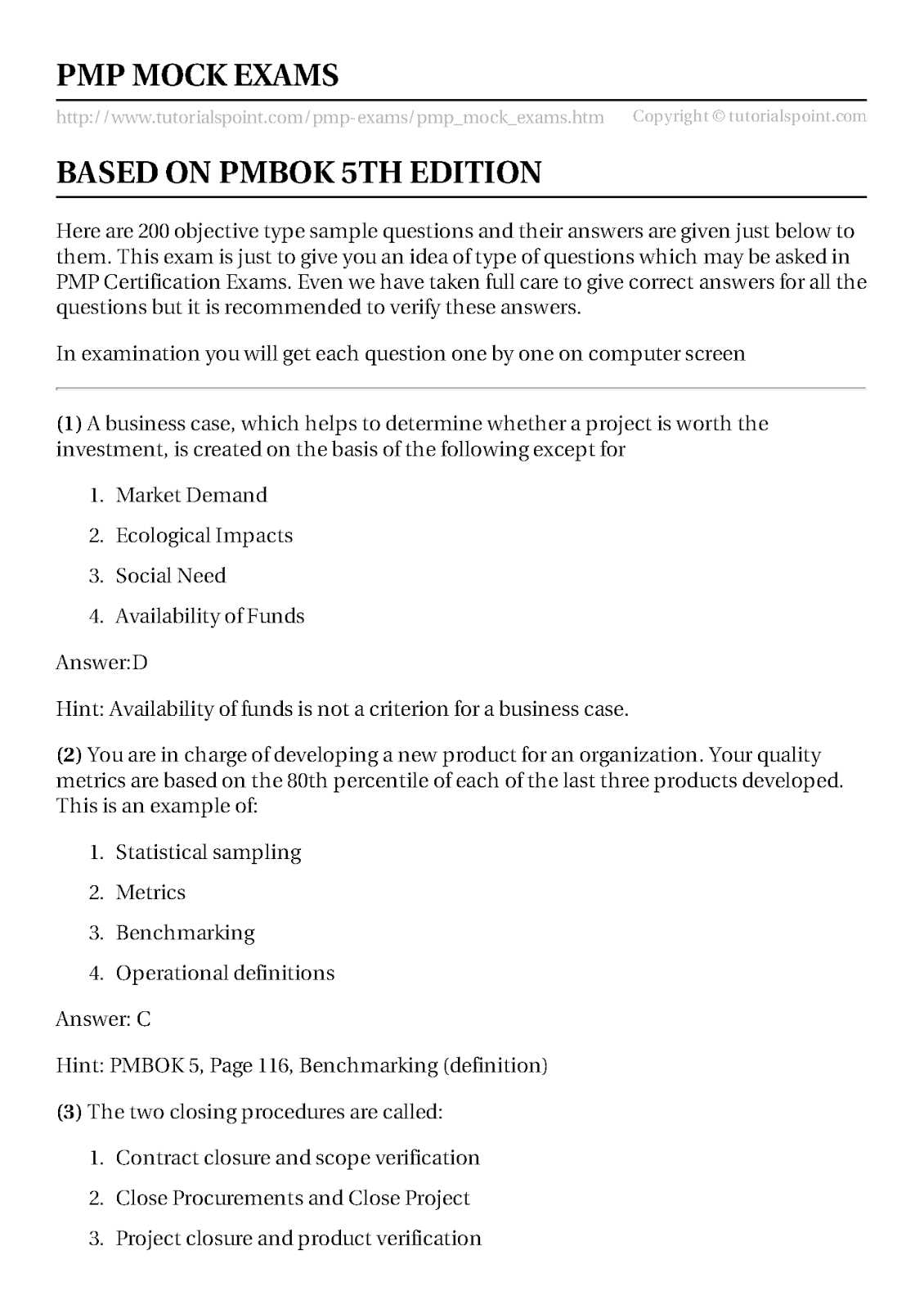 pmp exams questions and answers