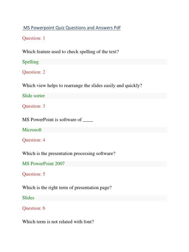 powerpoint test questions and answers