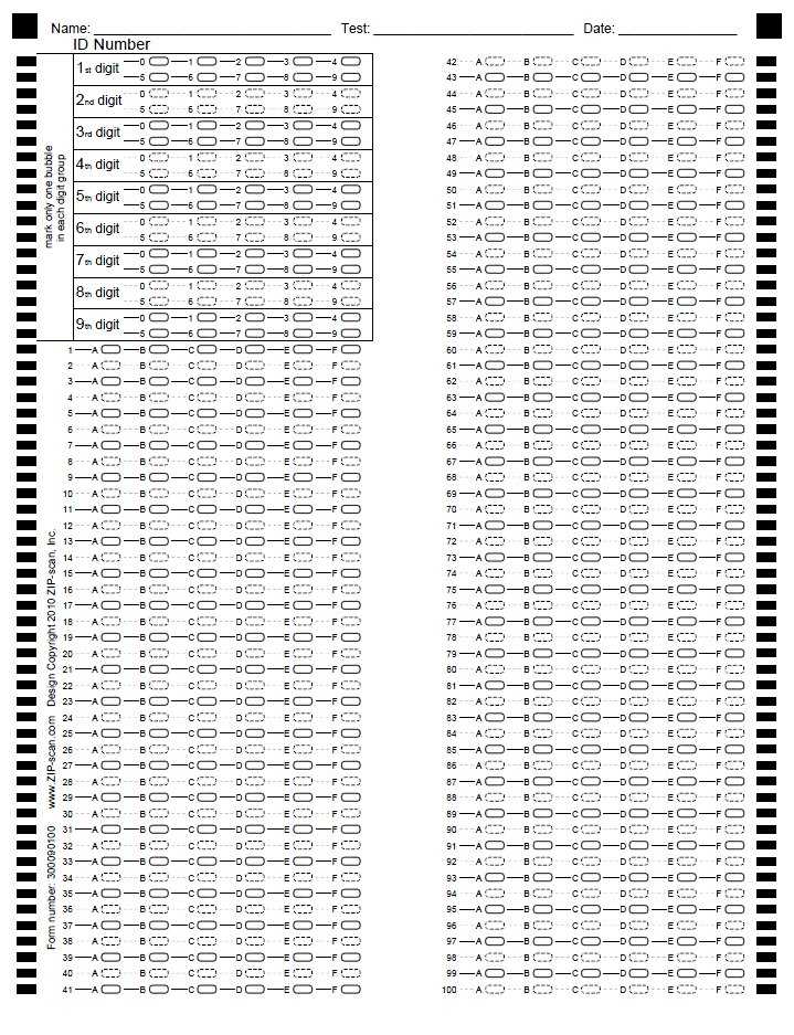 printable test answer sheet