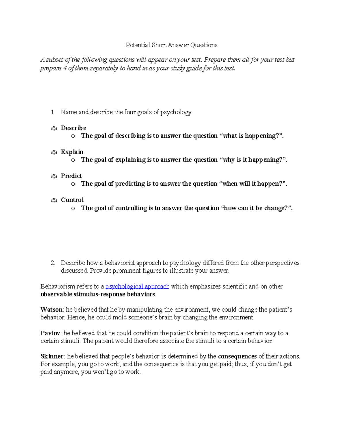 psychology test answers