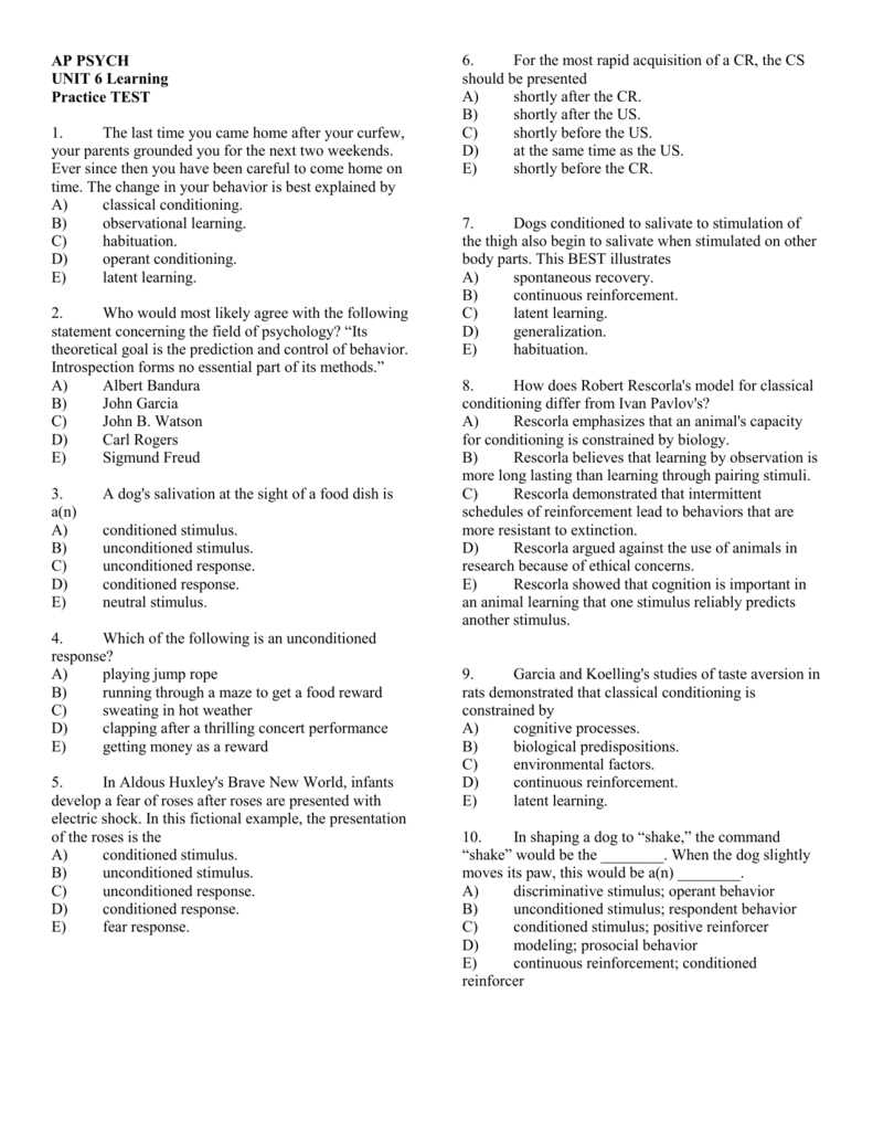 psychology unit 1 test answers