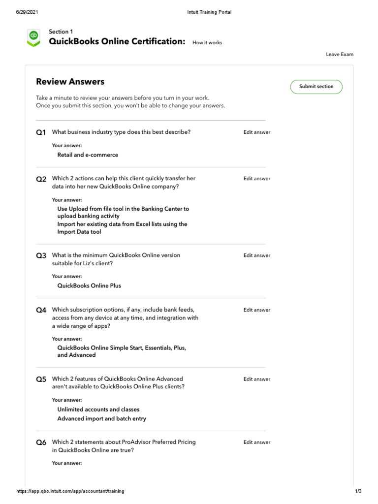quickbook certification exam answers