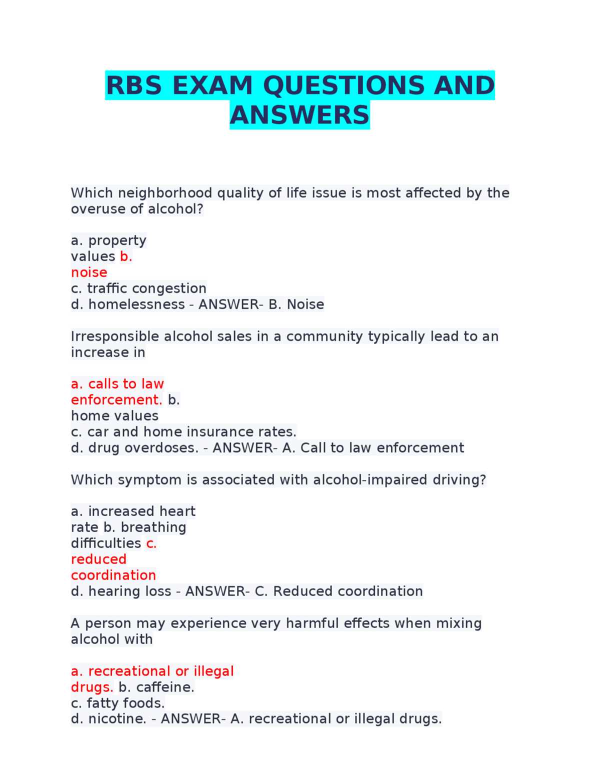 rbs training program test answers