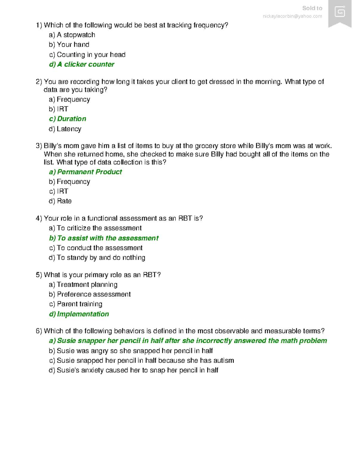 rbt test questions and answers