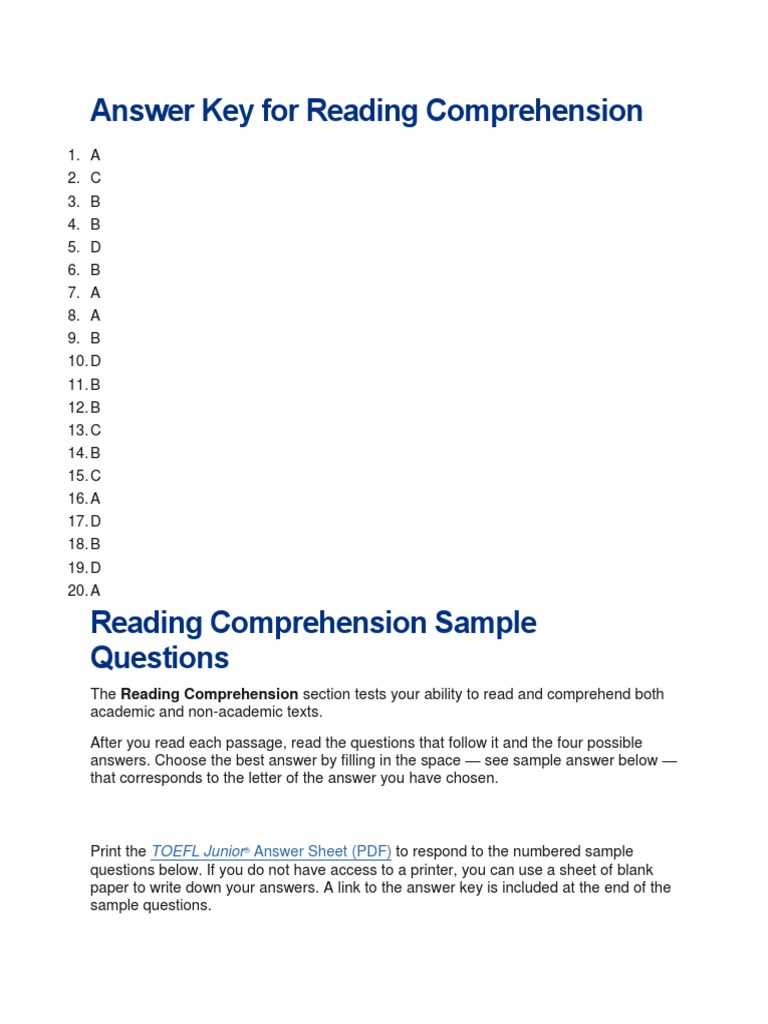 reading comprehension test and answers
