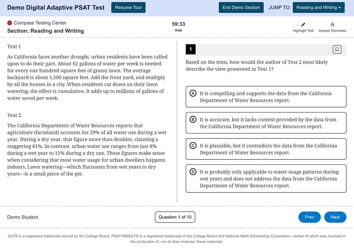 reading test sat answers