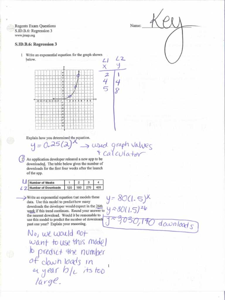 regents exam questions a2 s 7 exponential regression answers