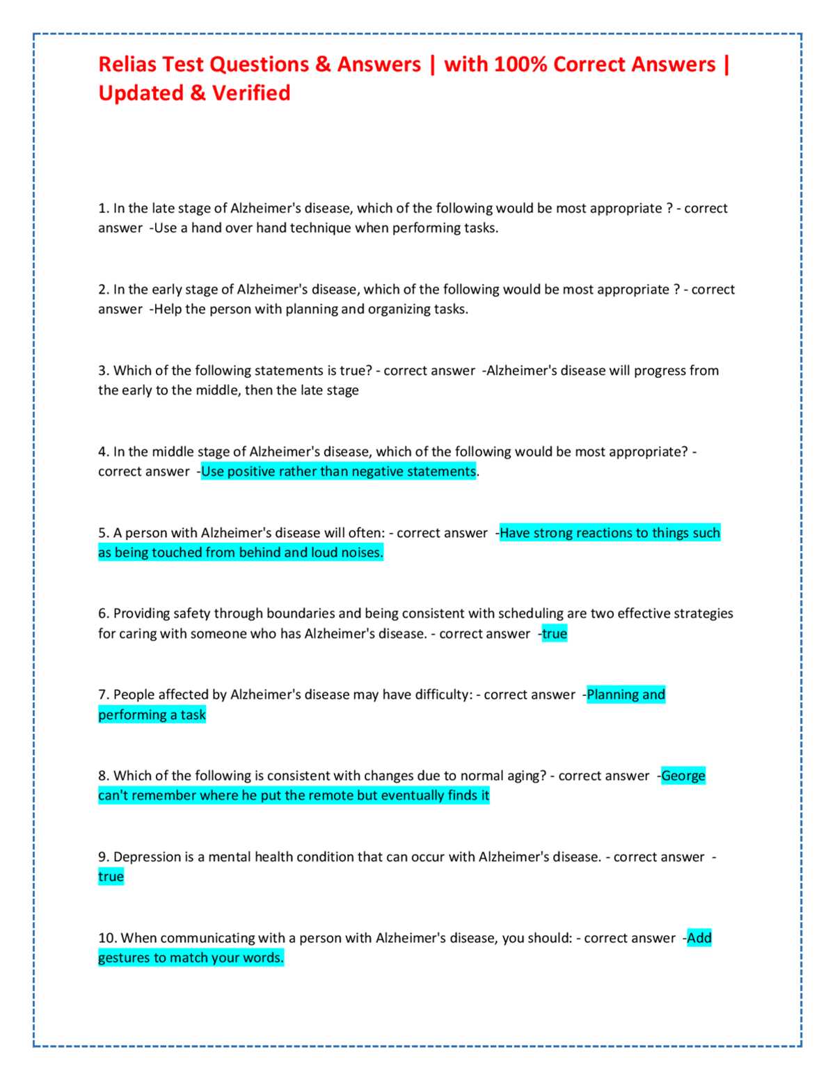relias learning exam answers