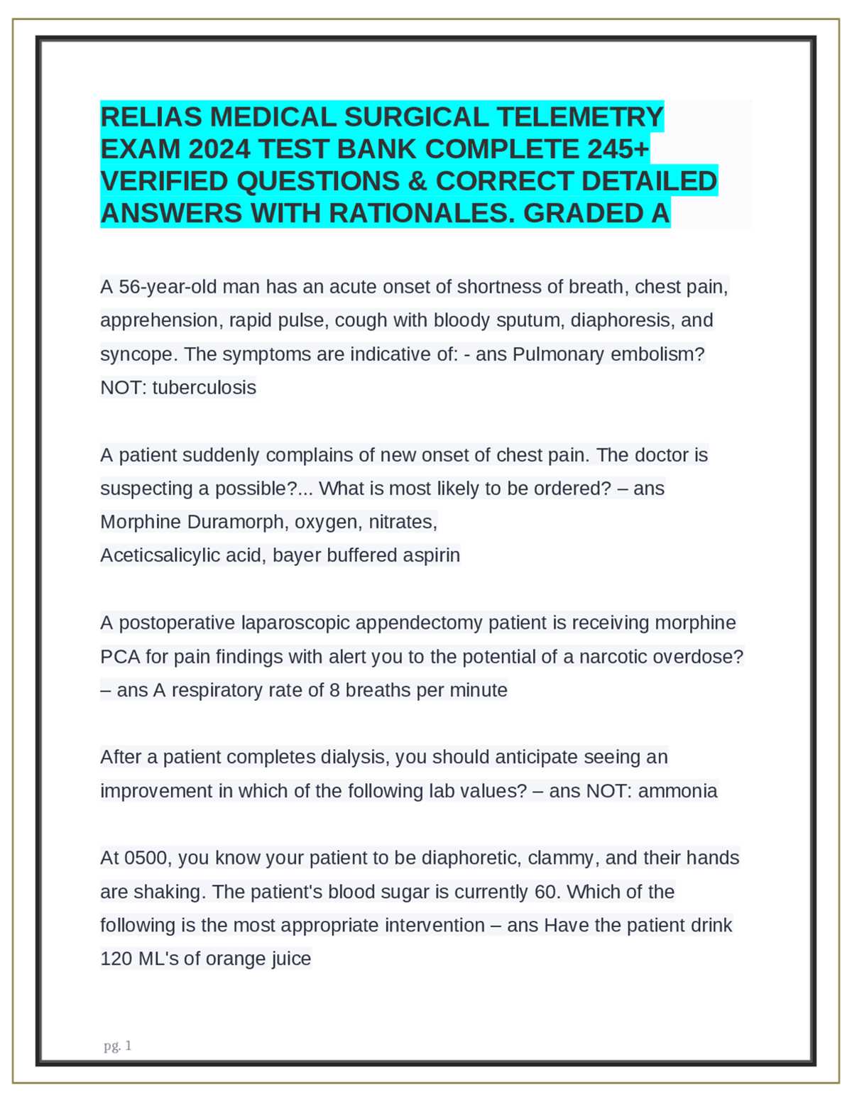 rn com telemetry exam answers