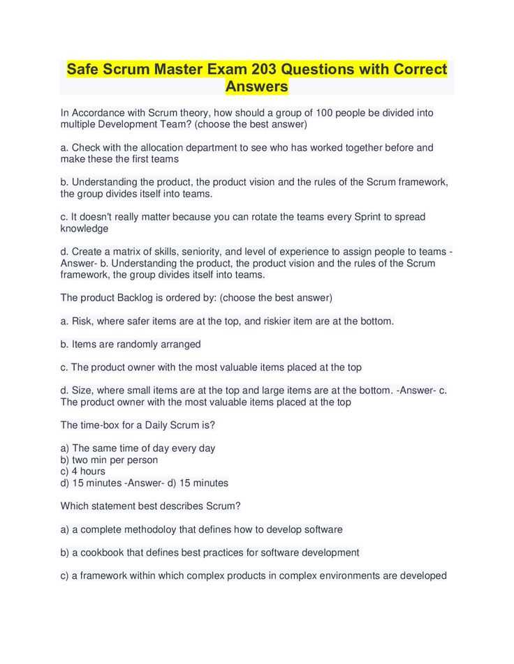 safe scrum master certification exam questions and answers