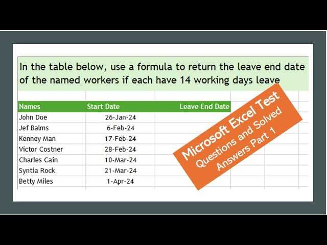 sample excel test questions and answers