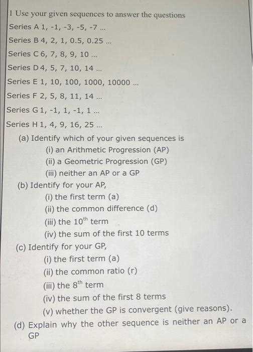 sequences and series test review answers