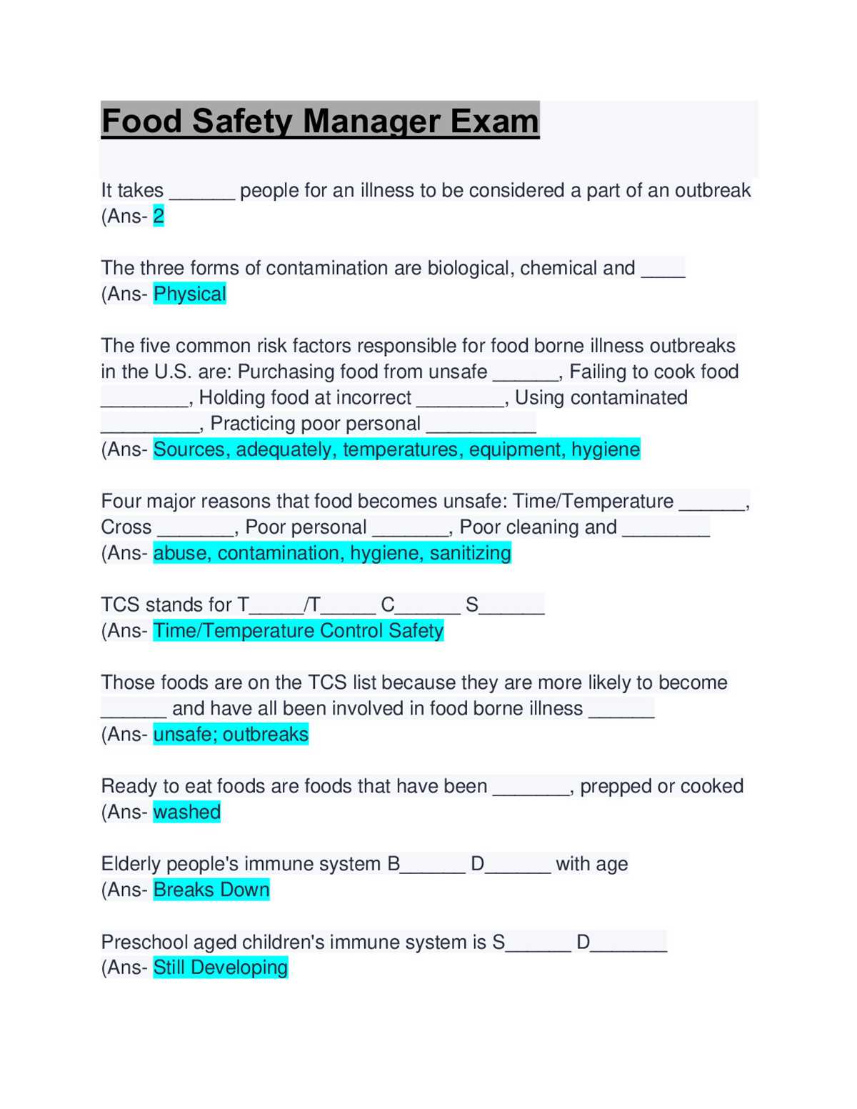 servsafe manager exam questions and answers