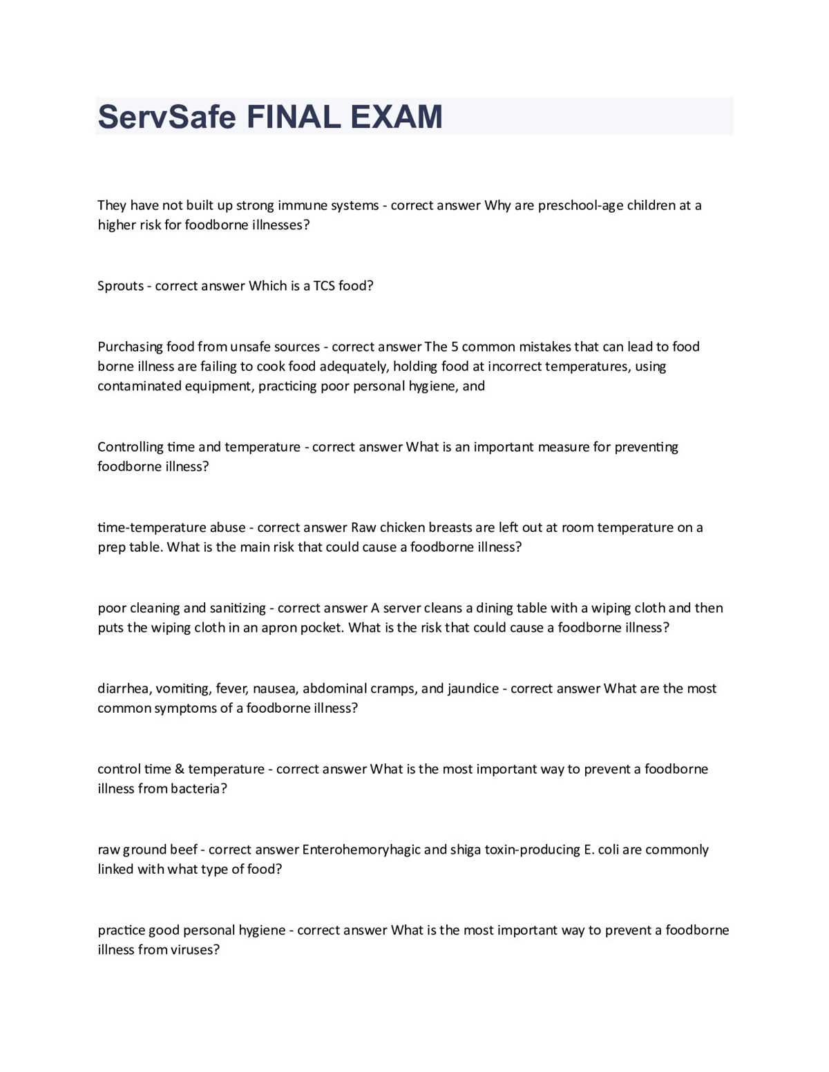 servsafe test answers