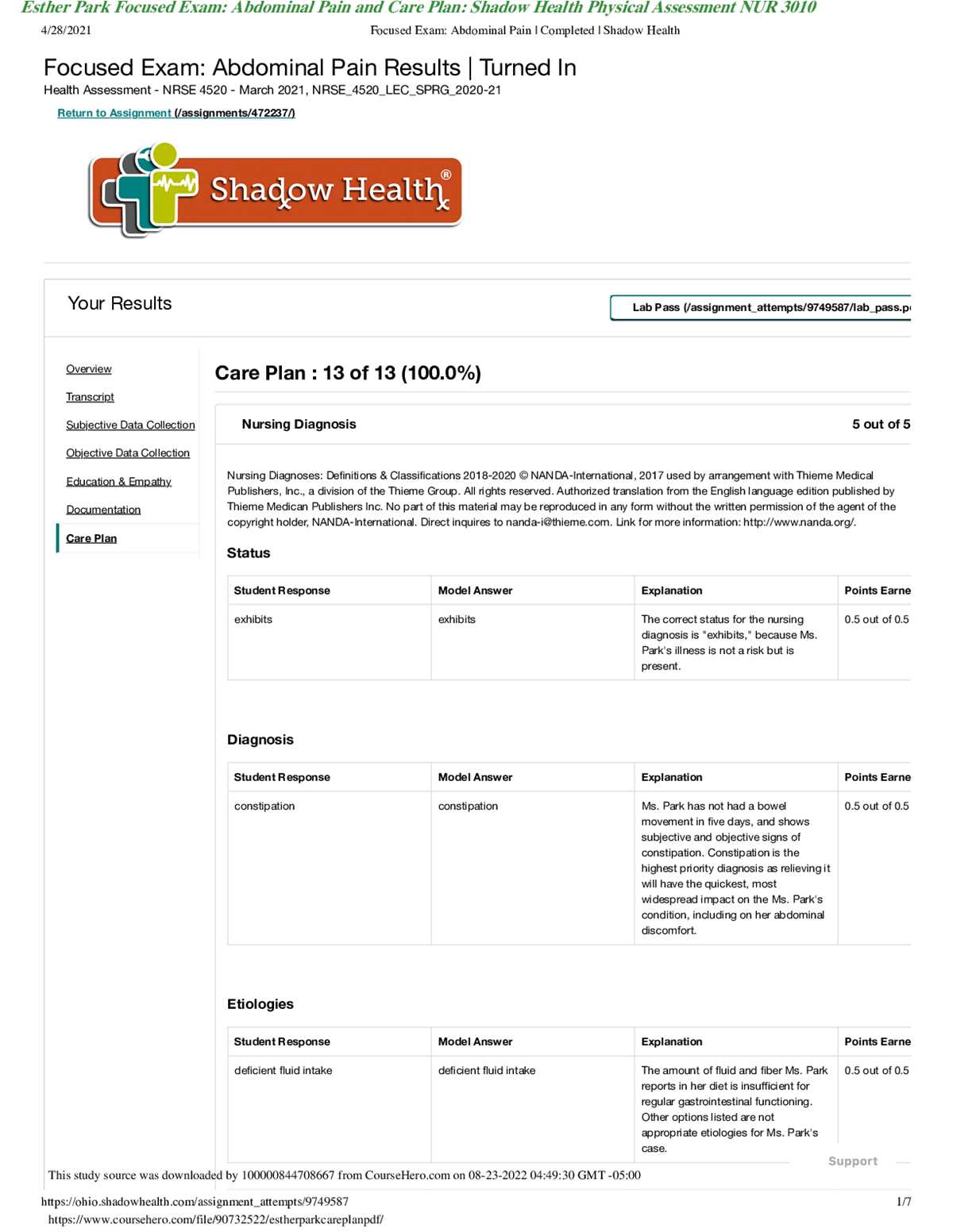 shadow health focused exam chest pain answers