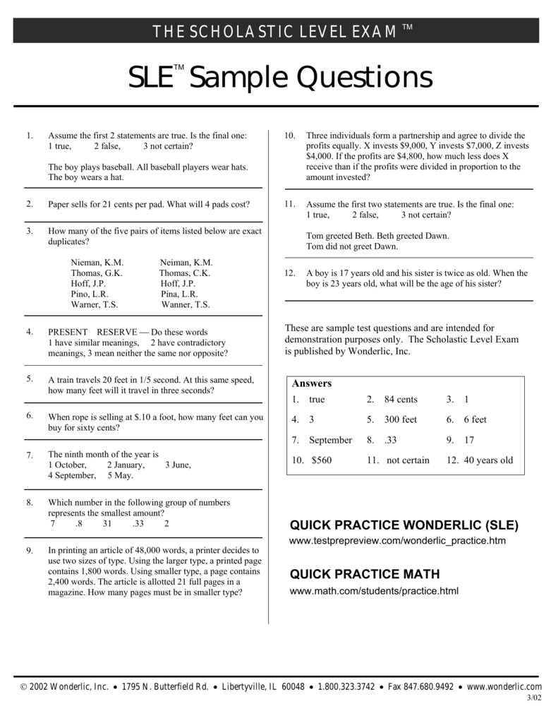 sle test questions and answers
