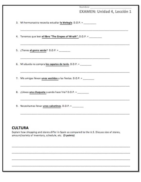 spanish 1 chapter 4 test answers
