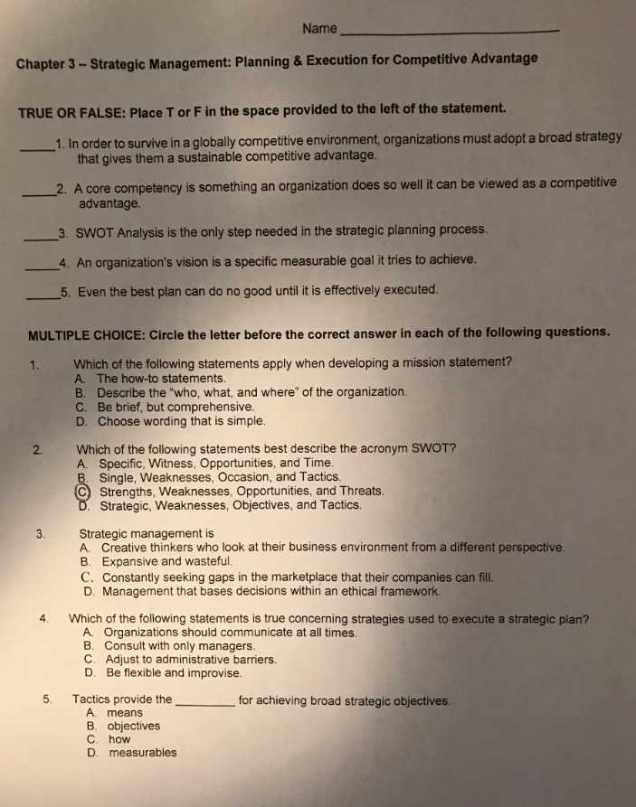 strategic management final exam questions and answers