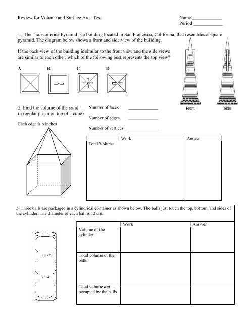 surface area and volume test review answers