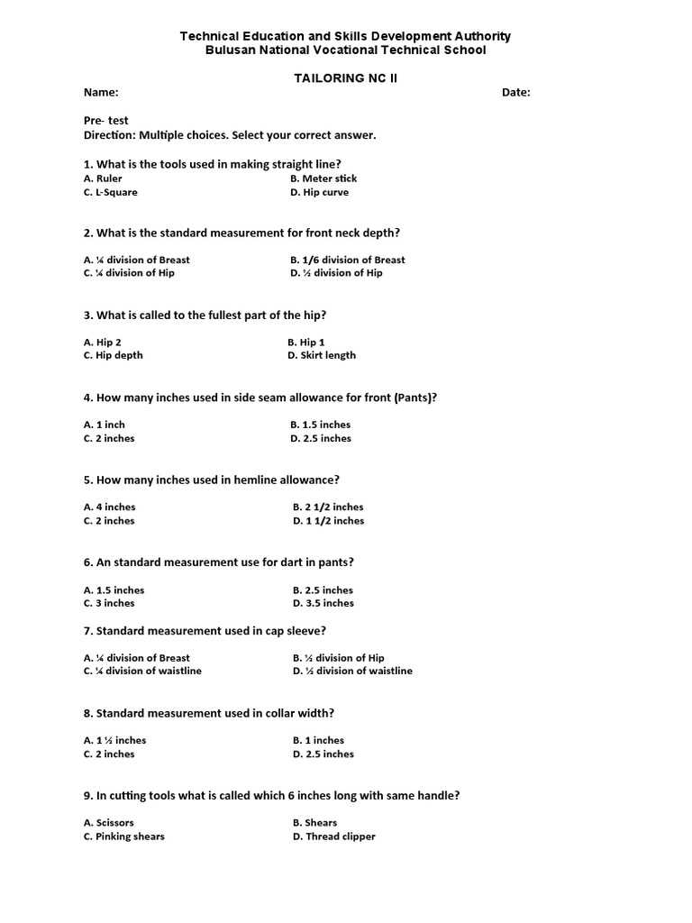 tailoring exam questions answers