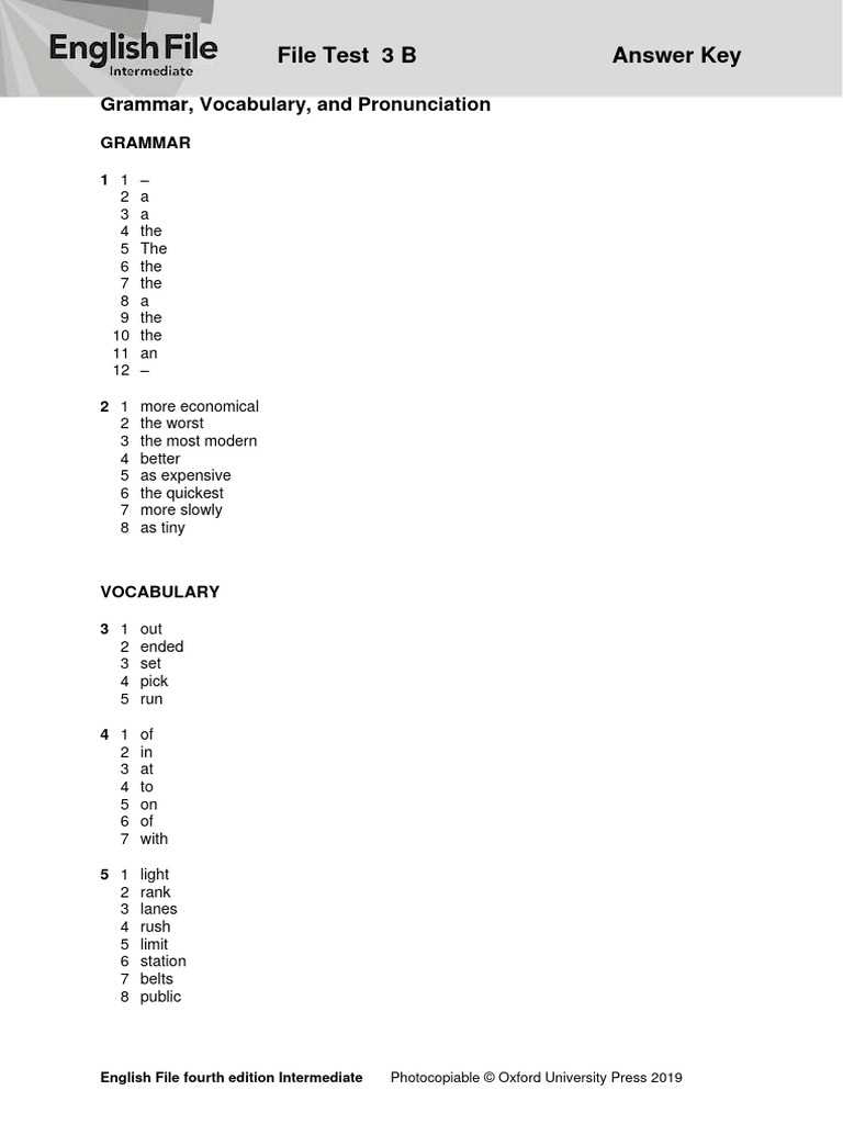 test form 3b answer key