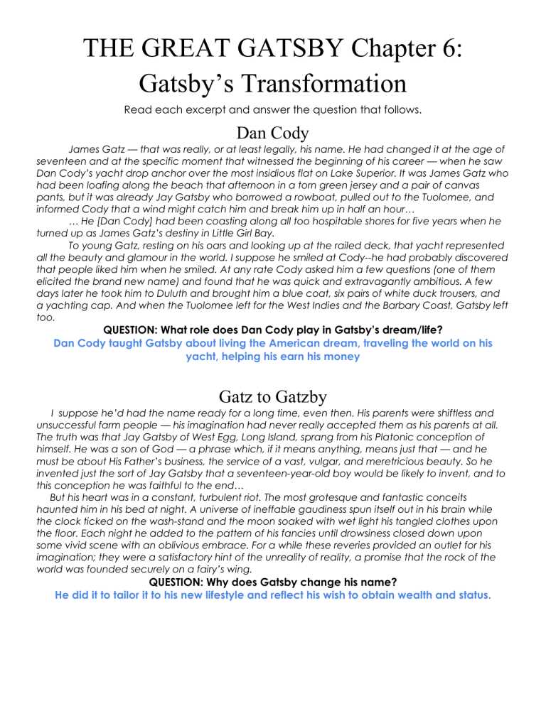 the great gatsby 100 question test answers