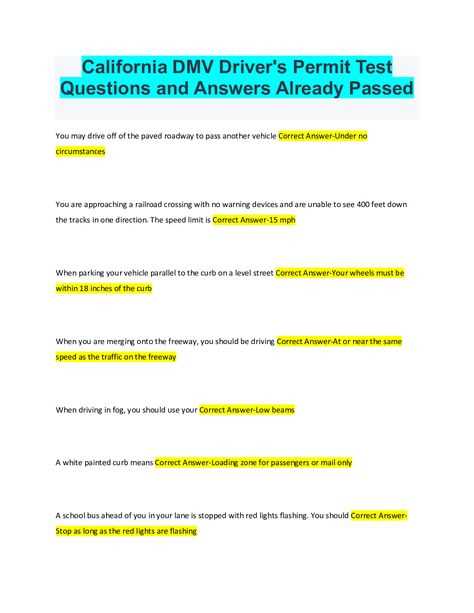 the permit test questions and answers