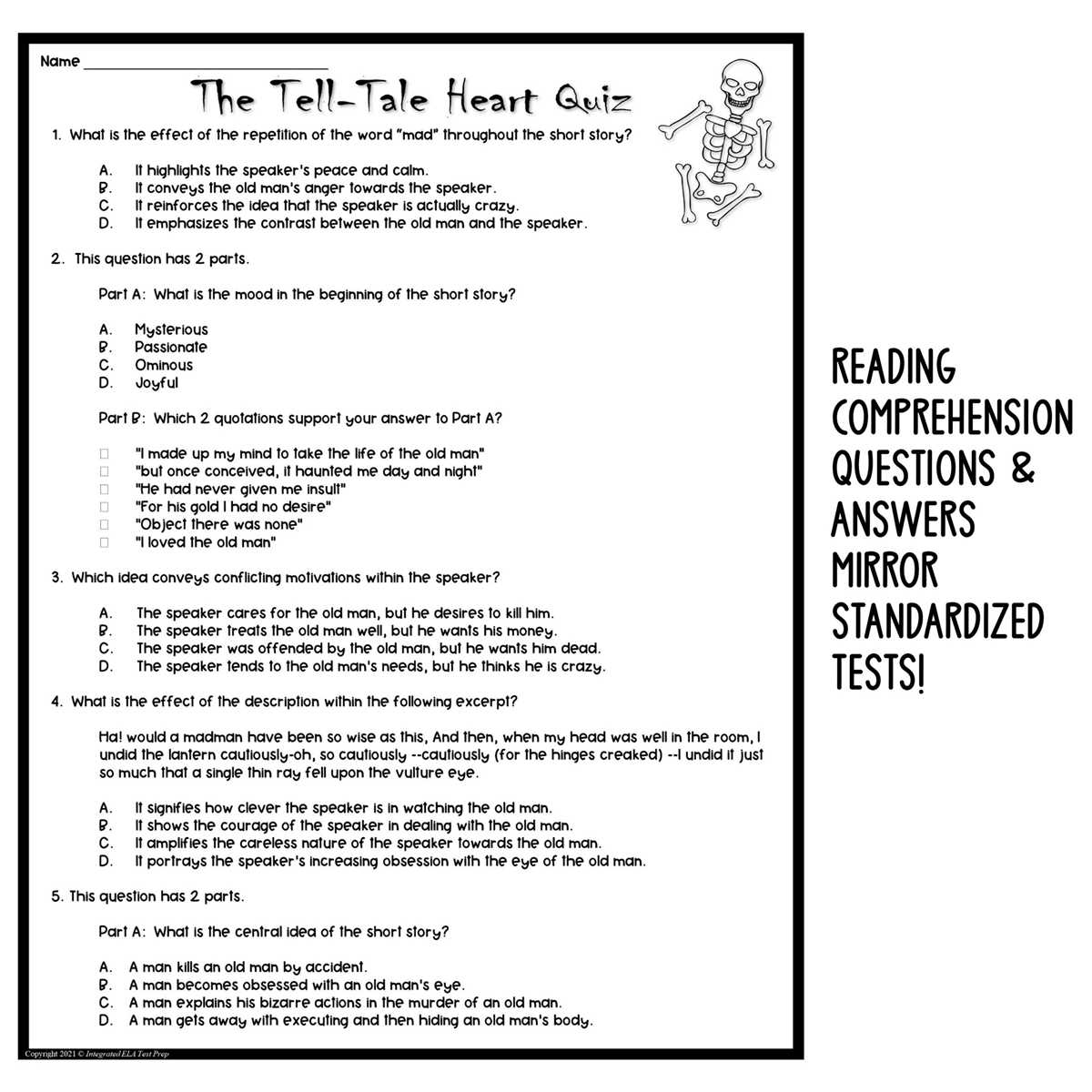 the tell tale heart selection test answer key