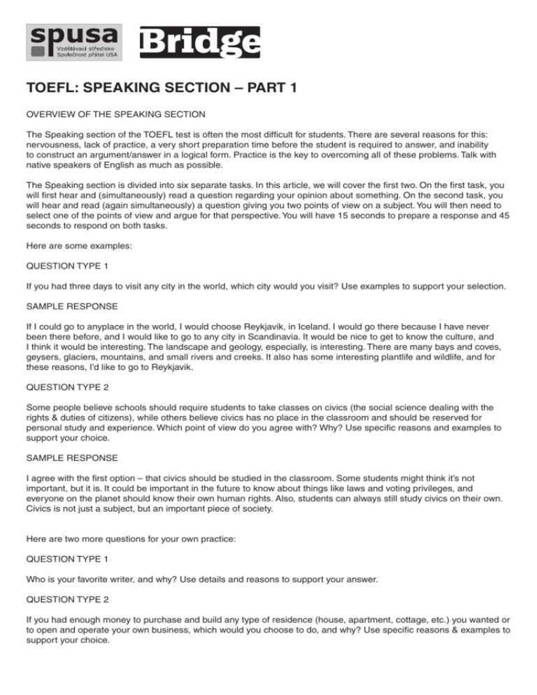 toefl speaking practice test with answers