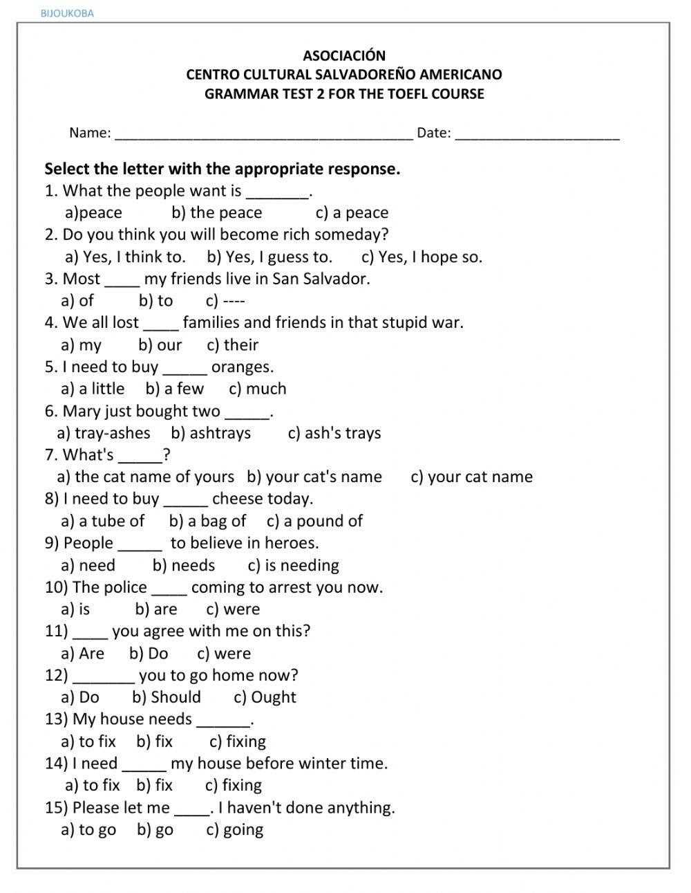 toefl tests with answers