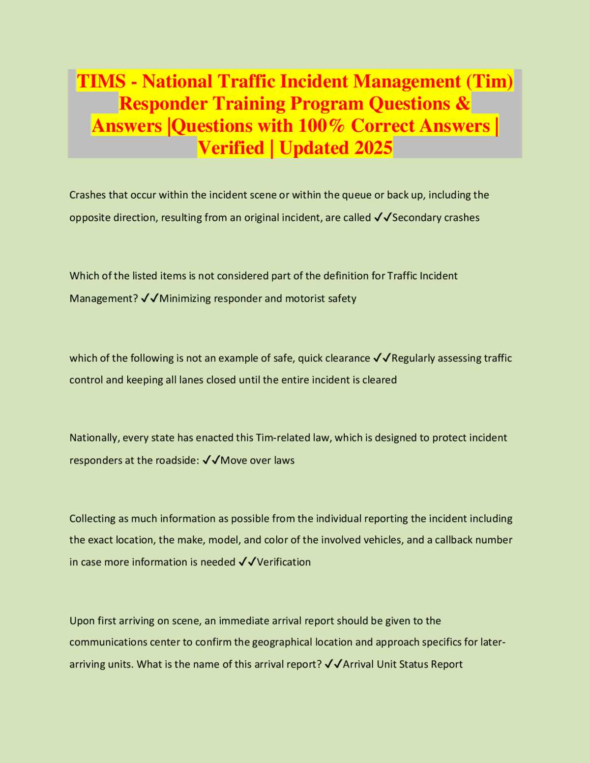 traffic incident management incident command & management test answers