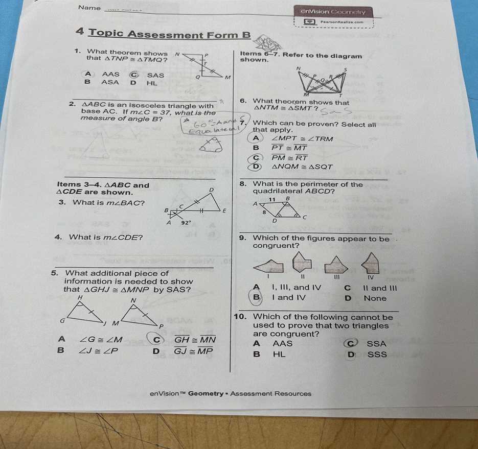 unit 4 test geometry answer key