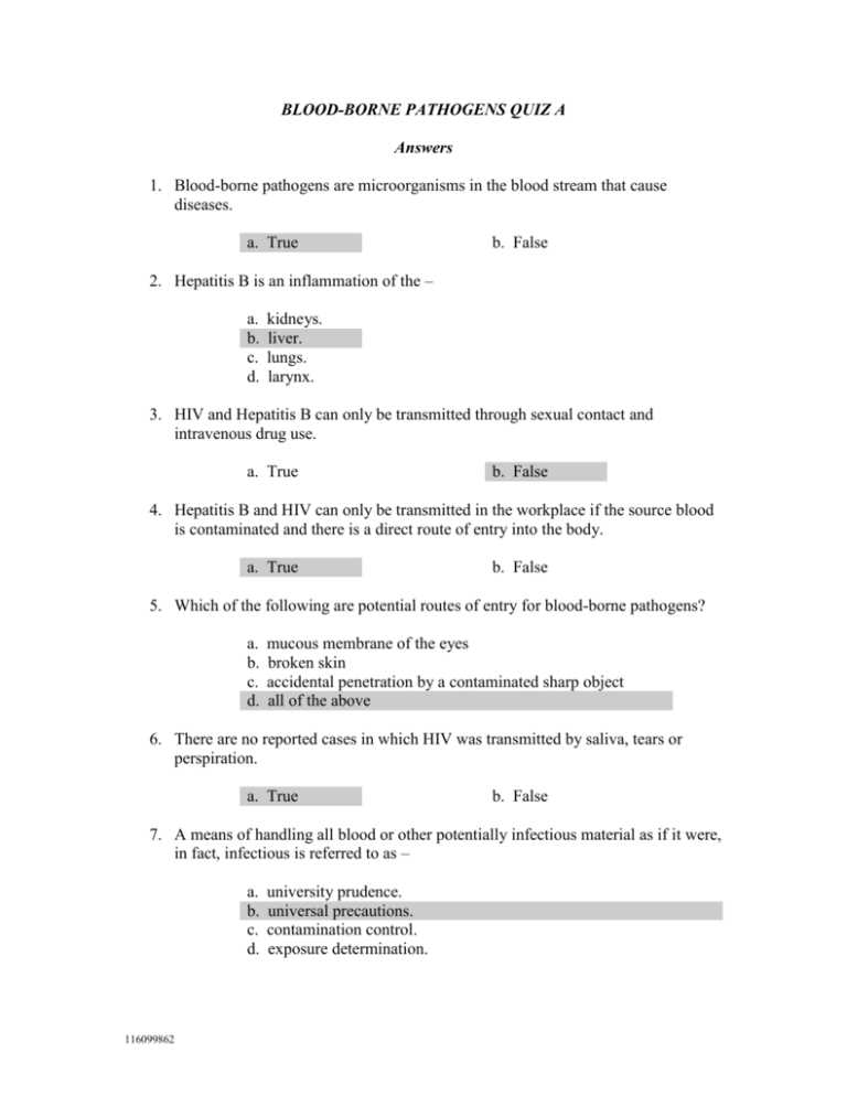 universal precautions test answers