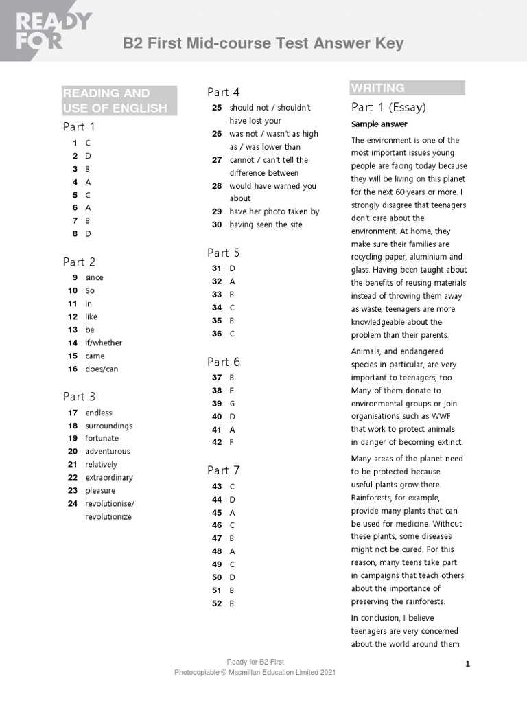 upstream b2 test booklet answer key