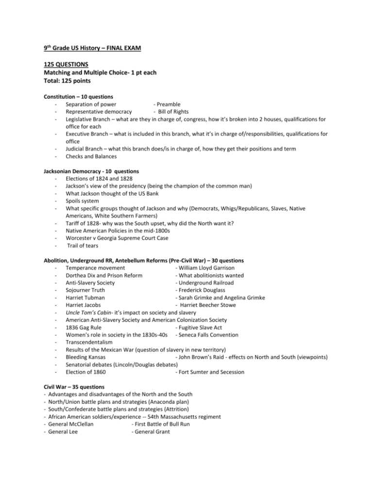 us va history final exam answers
