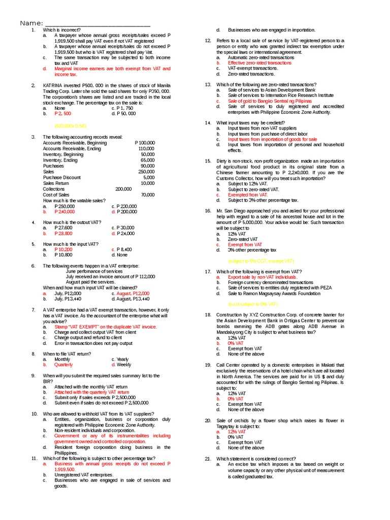 vat exam questions and answers vat exam questions and answers