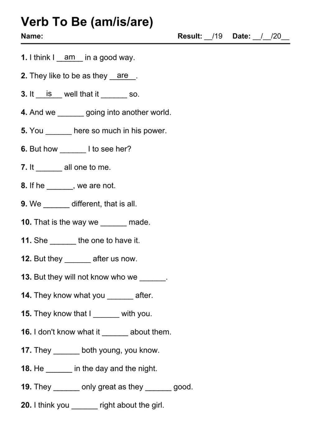 verb test with answers