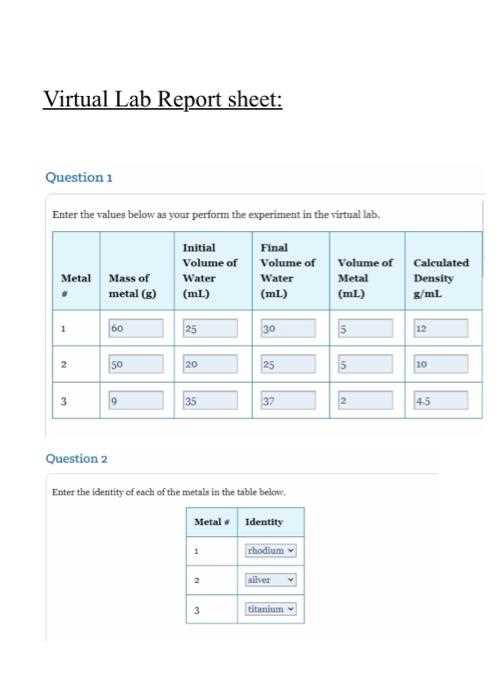 virtual density testing lab answers