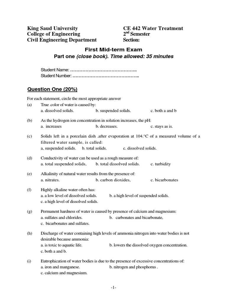 wastewater exam answers