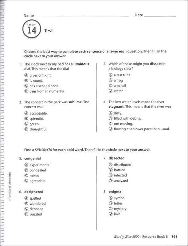 wordly wise book 8 lesson 8 test answer key