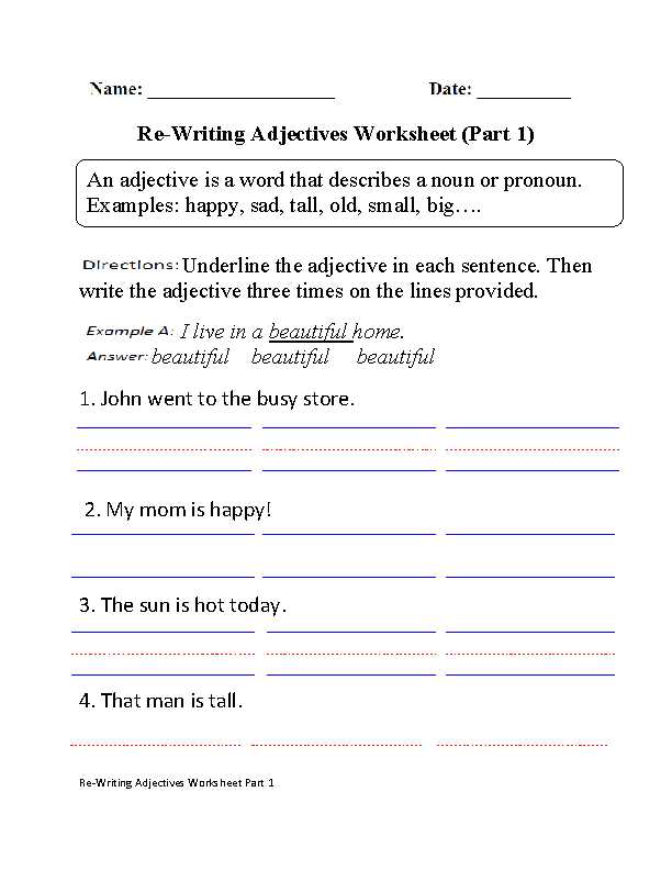 adjectives test with answers
