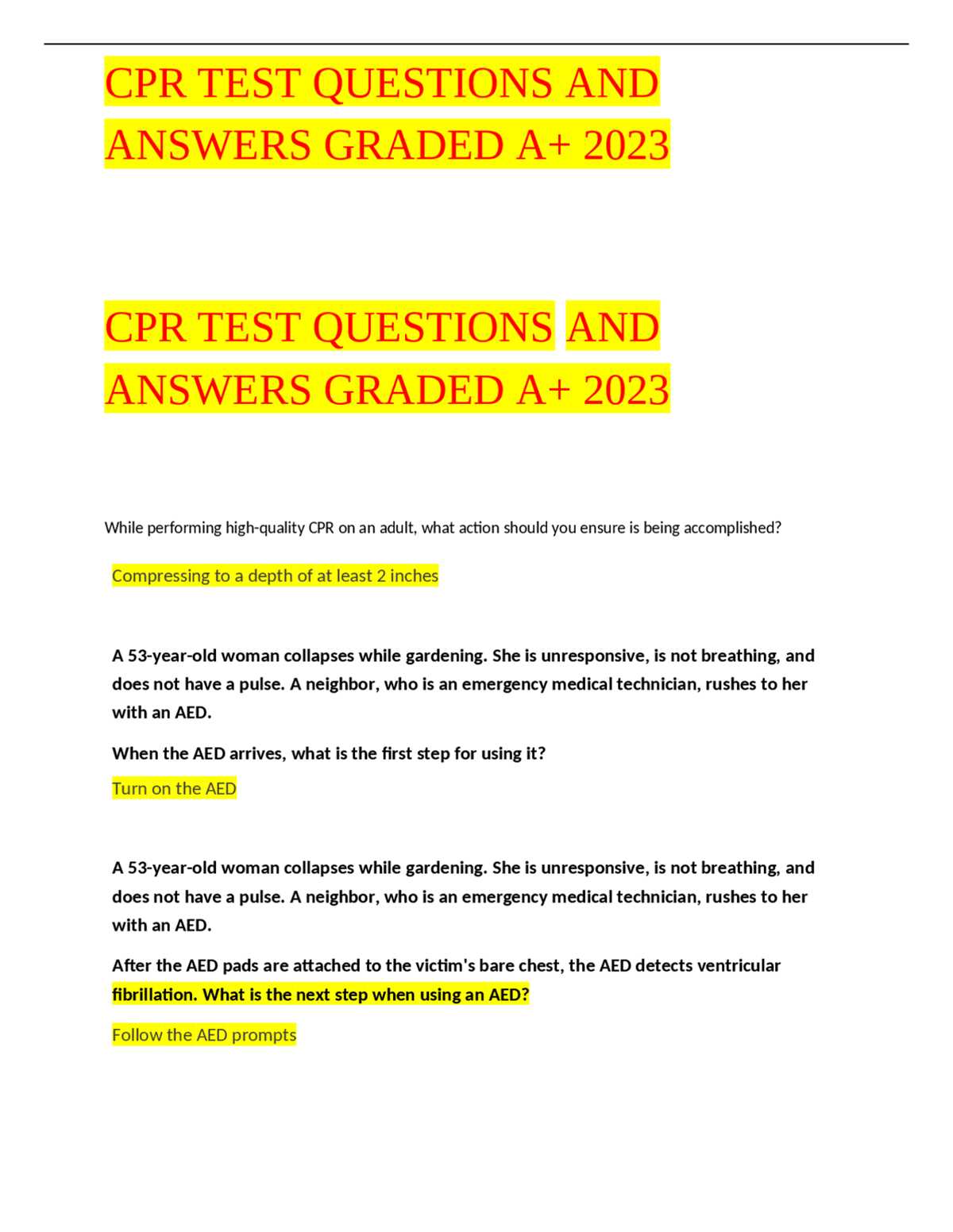 adult cpr exam answers