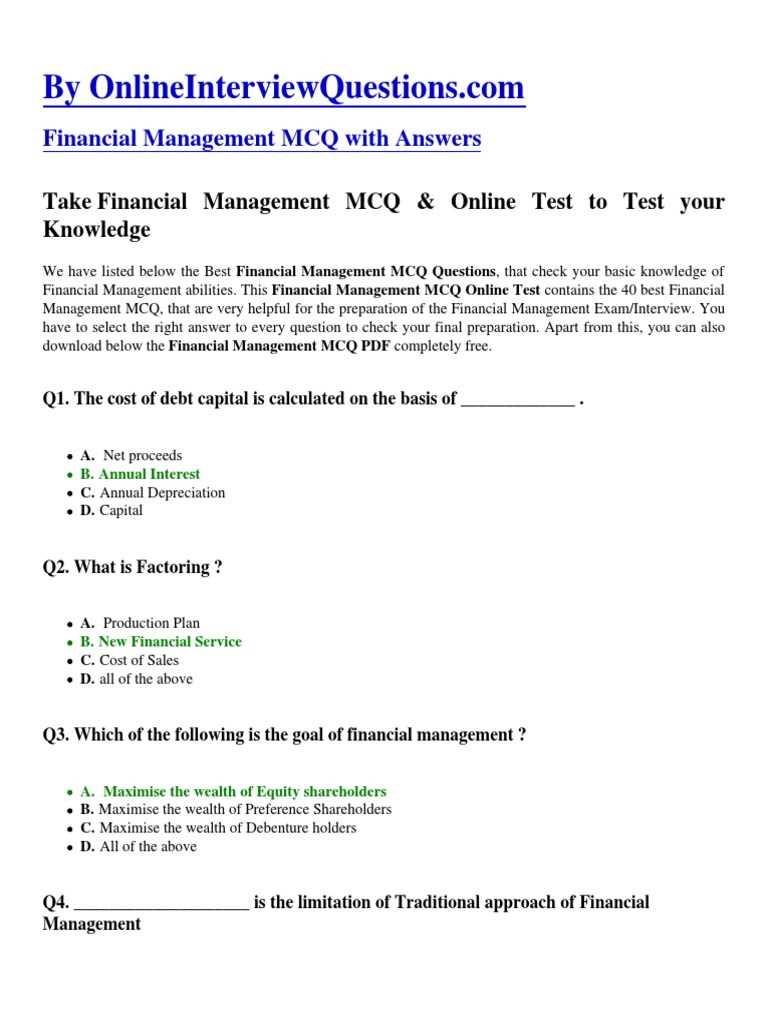 finance test questions and answers