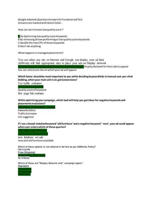 adwords fundamental exam answers