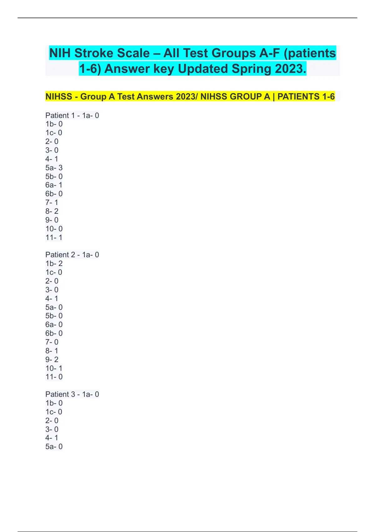 aha nih test group a answers