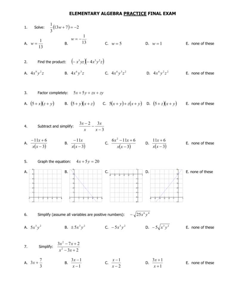 algebra 1b final exam answers