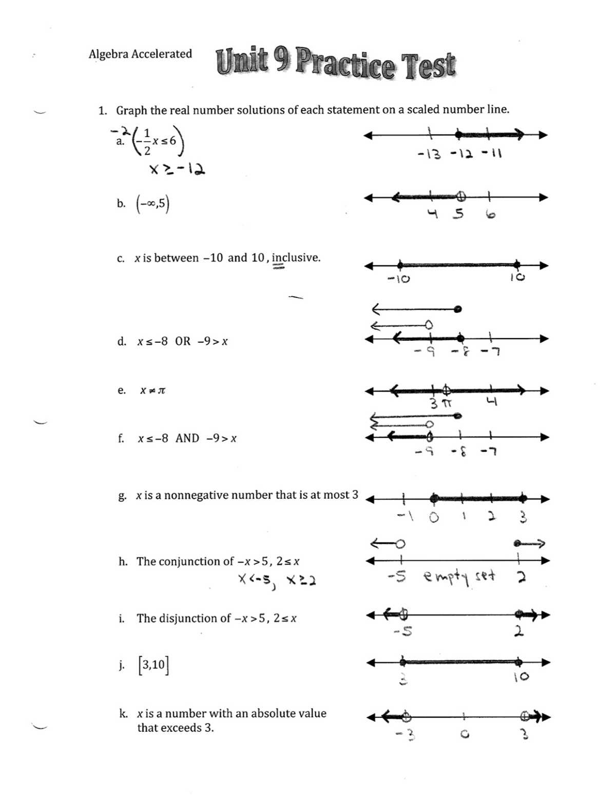 algebra 2 unit 10 test answers