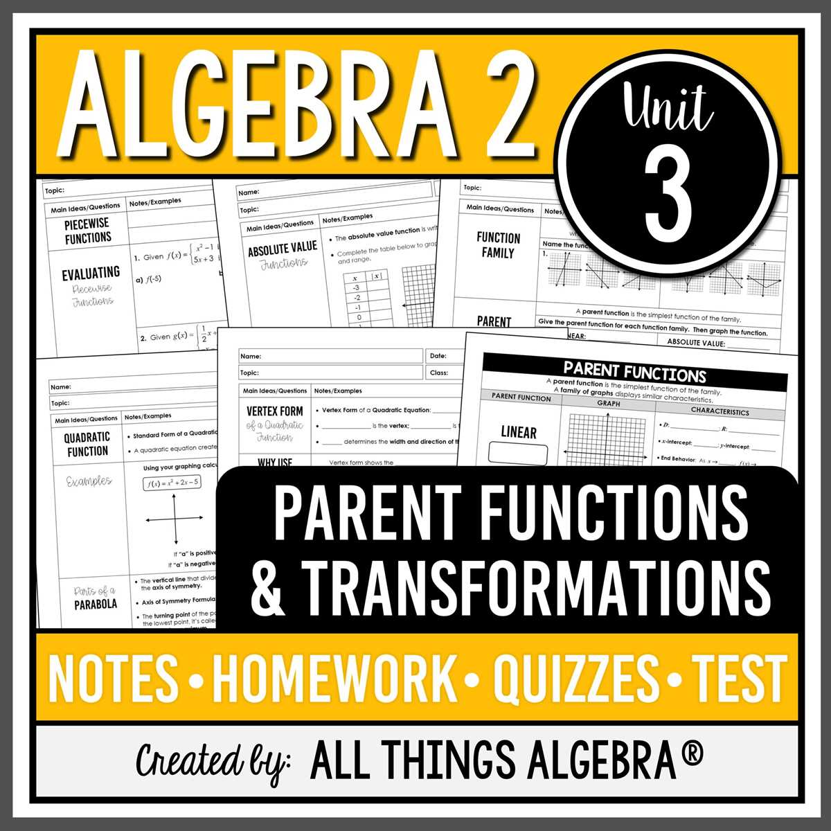 algebra 2 unit 3 test review answers