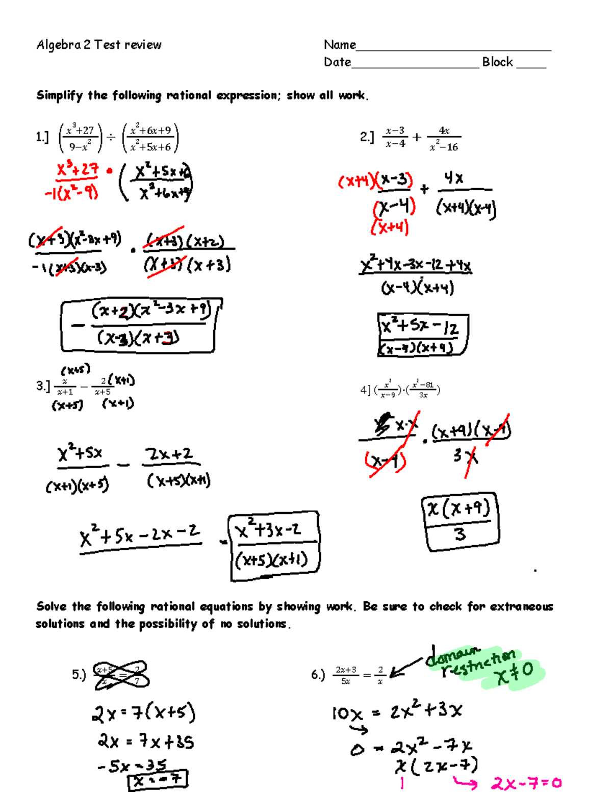 algebra chapter 7 test answer key