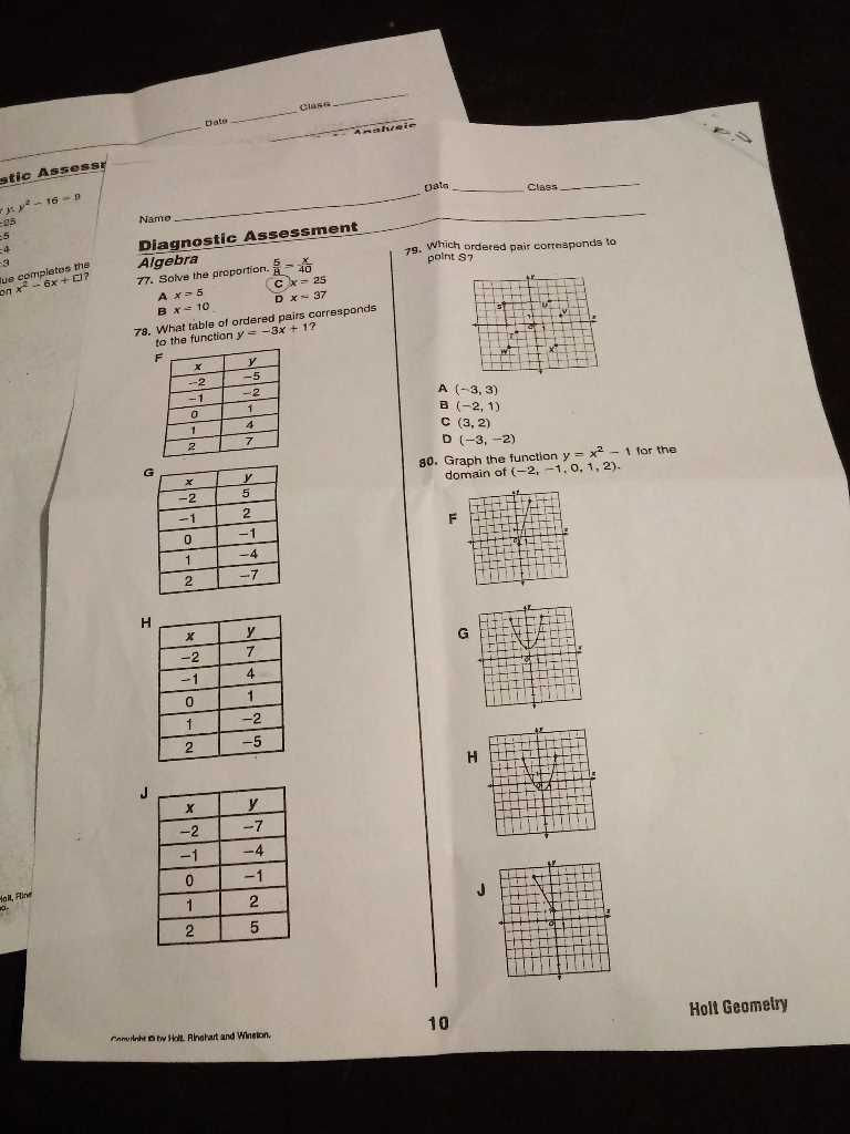 algebra diagnostic test answer key
